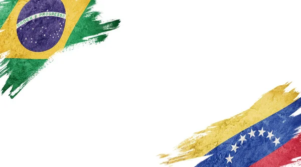 Beyaz Arkaplanda Brezilya ve Venezuela Bayrakları — Stok fotoğraf